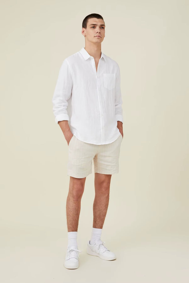 Premium Custom Logo 100% Linen Long Sleeve Shirt for Men - Breathable Casual Dress Shirt in White
