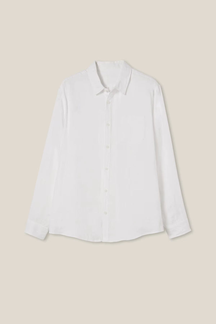 Premium Custom Logo 100% Linen Long Sleeve Shirt for Men - Breathable Casual Dress Shirt in White