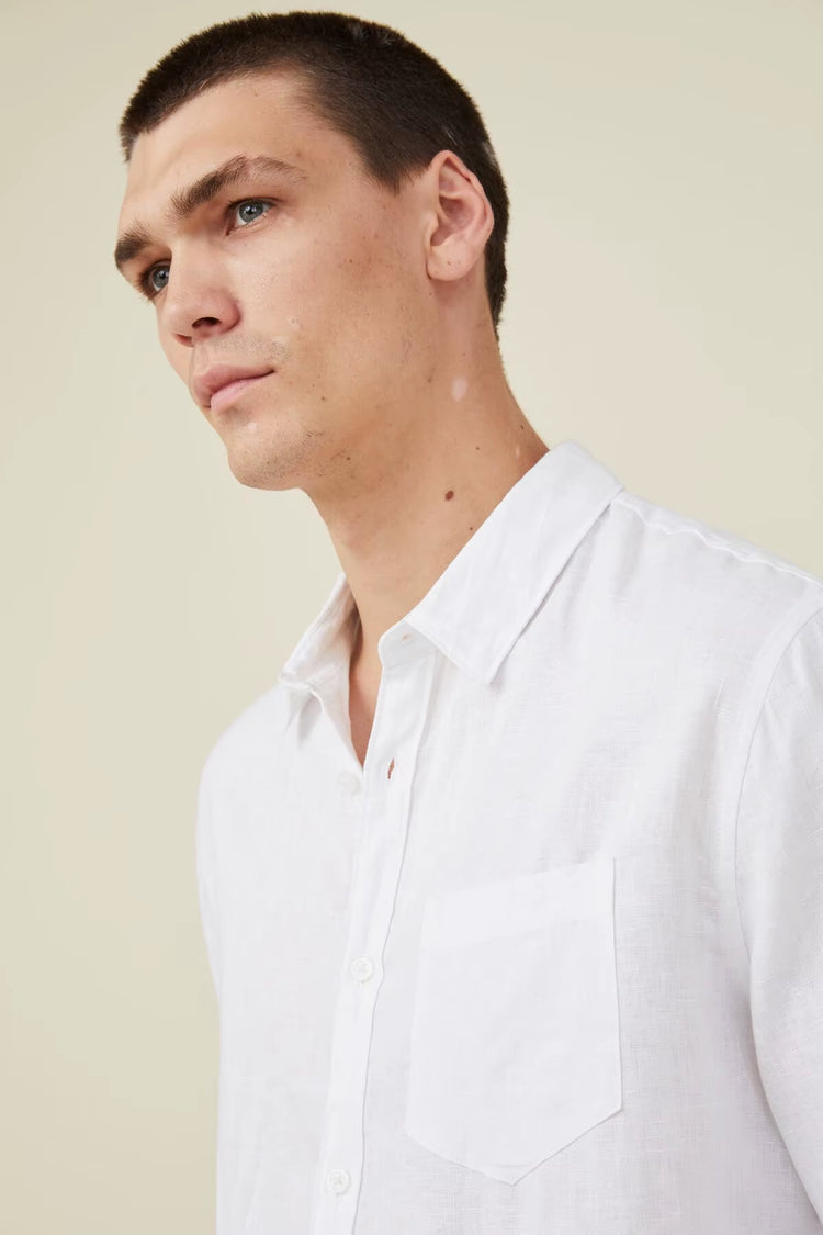 Premium Custom Logo 100% Linen Long Sleeve Shirt for Men - Breathable Casual Dress Shirt in White