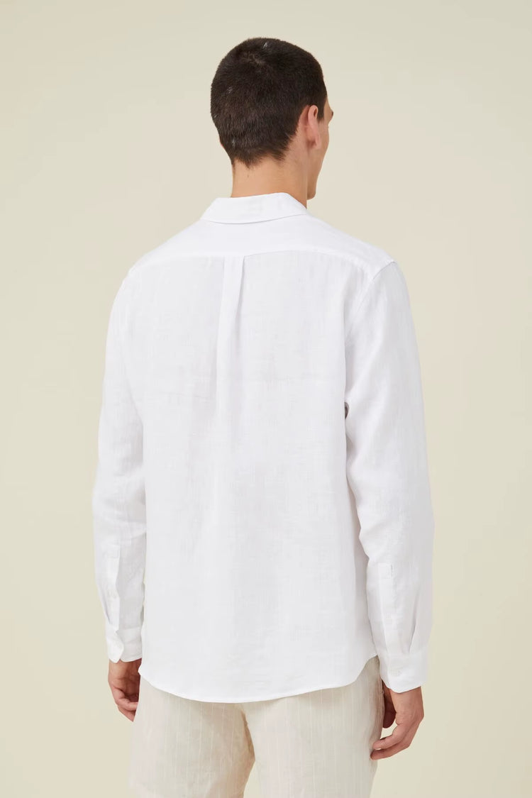 Premium Custom Logo 100% Linen Long Sleeve Shirt for Men - Breathable Casual Dress Shirt in White