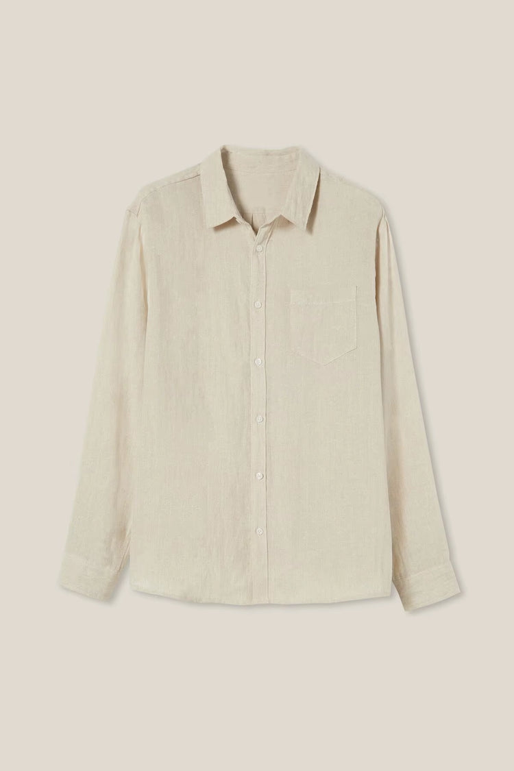 Premium Custom Logo 100% Linen Long Sleeve Shirt for Men - Breathable Casual Dress Shirt in White