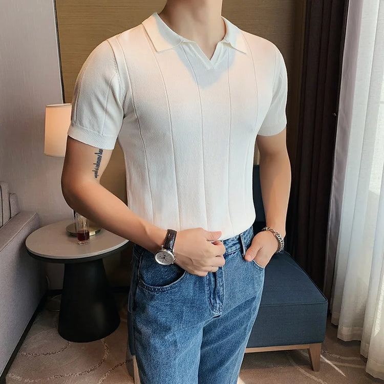 Premium Ice Silk V-Neck Knitted Men&