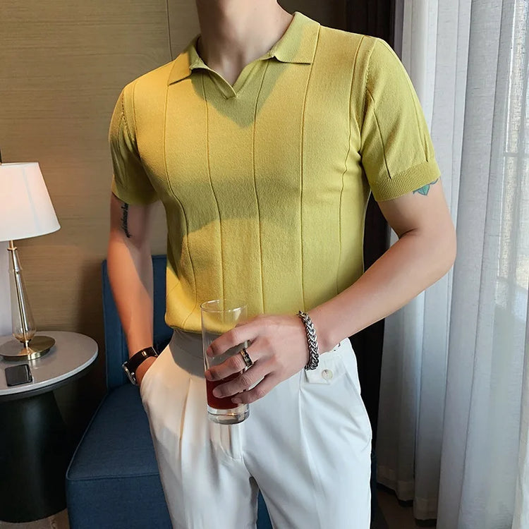 Premium Ice Silk V-Neck Knitted Men&