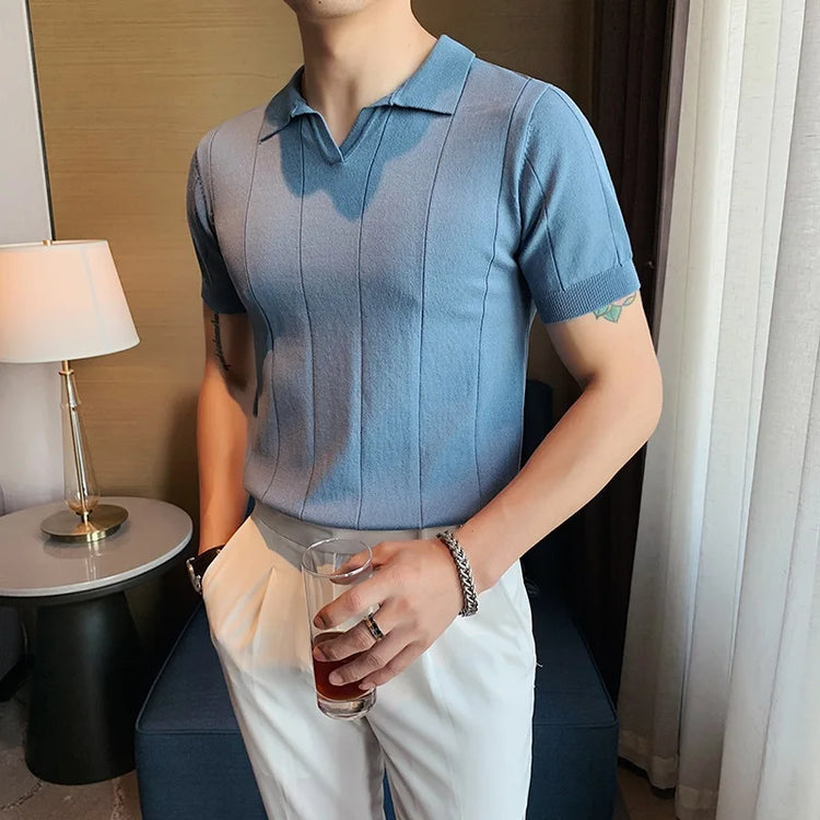 Premium Ice Silk V-Neck Knitted Men&