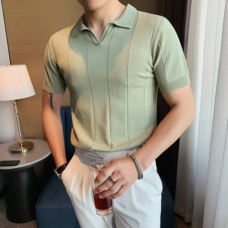 Premium Ice Silk V-Neck Knitted Men&