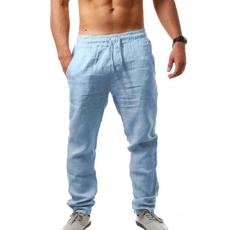 Stylish Men's Cotton Linen Pants - Breathable Solid Color Trousers for Fitness & Streetwear (S-3XL)