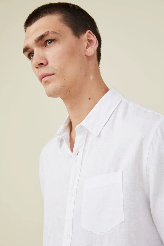 Premium Custom Logo 100% Linen Long Sleeve Shirt for Men - Breathable Casual Dress Shirt in White