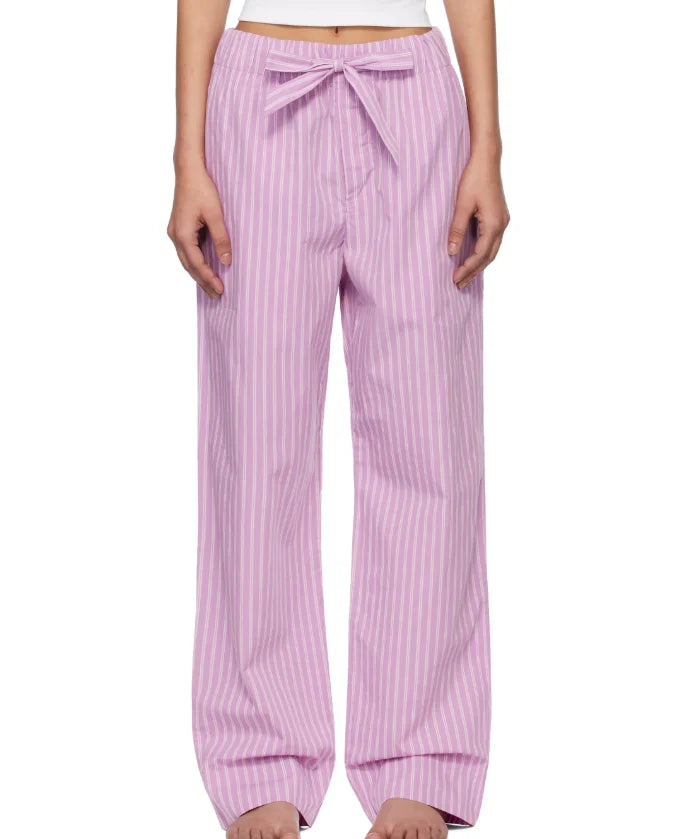 Stylish Custom Logo Unisex Straight Leg Pants with Elastic Waist and Trendy Bow Striped Hem