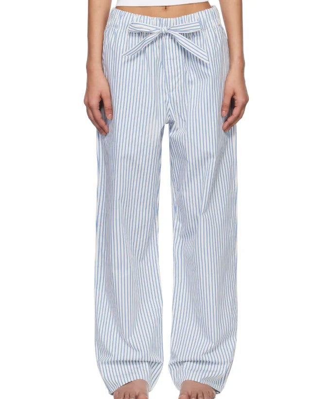 Stylish Custom Logo Unisex Straight Leg Pants with Elastic Waist and Trendy Bow Striped Hem