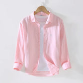 FLN 2025 Cotton Linen Blend Custom Summer Square Collar Spring Season Casual Long-Sleeved Men&