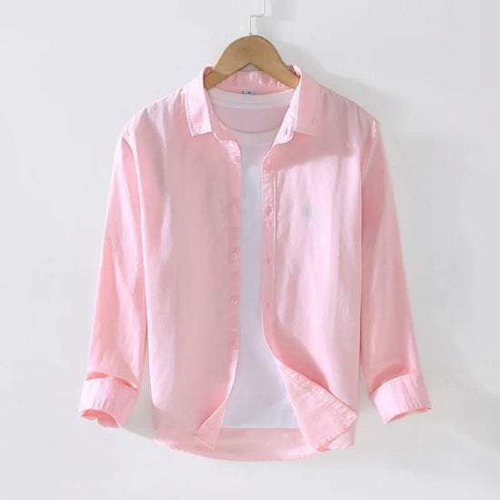 FLN 2025 Cotton Linen Blend Custom Summer Square Collar Spring Season Casual Long-Sleeved Men&