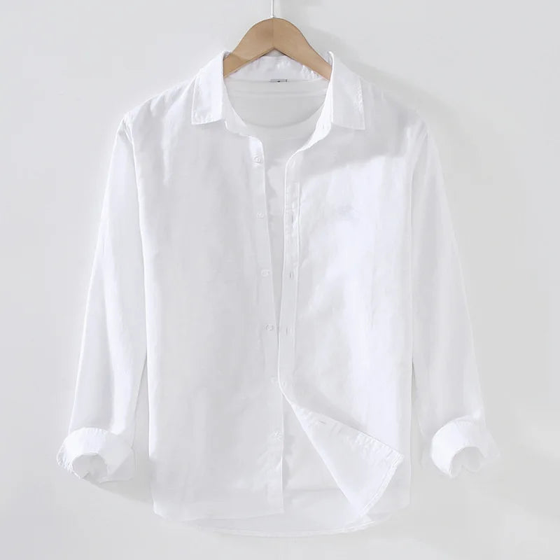FLN 2025 Cotton Linen Blend Custom Summer Square Collar Spring Season Casual Long-Sleeved Men&