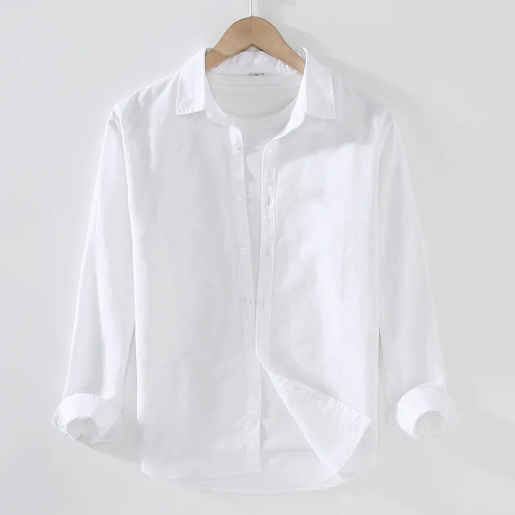 FLN 2025 Cotton Linen Blend Custom Summer Square Collar Spring Season Casual Long-Sleeved Men&