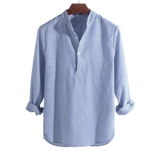 Stylish Striped Cotton Linen Men’s Shirt - Casual Loose Fit Harajuku Blouse