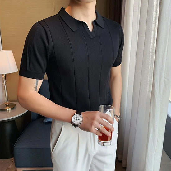 Premium Ice Silk V-Neck Knitted Men&