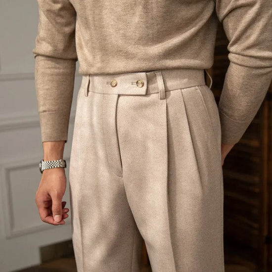 Autumn Winter High-Waisted Woolen Casual Pants for Men Warm Straight-Leg 