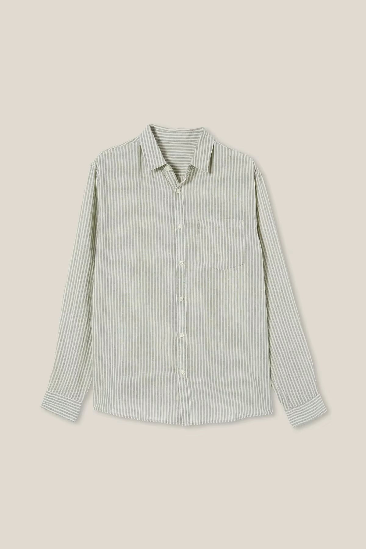Premium Custom Logo 100% Linen Long Sleeve Shirt for Men - Breathable Casual Dress Shirt in White