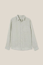Premium Custom Logo 100% Linen Long Sleeve Shirt for Men - Breathable Casual Dress Shirt in White