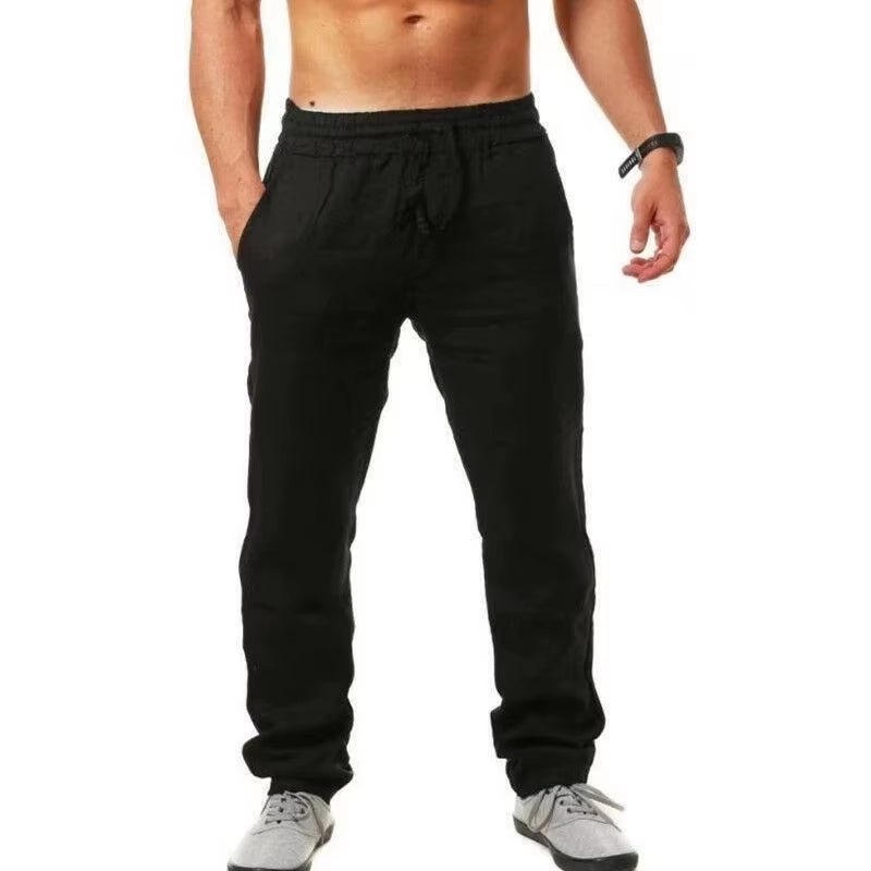 Stylish Men's Cotton Linen Pants - Breathable Solid Color Trousers for Fitness & Streetwear (S-3XL)